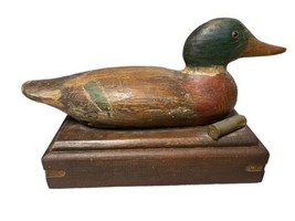 Antique Decoy Mason 16&quot; Mallard Duck Hunting Wood On 13&quot; Storage Box Ammo - £179.85 GBP
