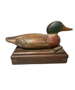 Antique Decoy Mason 16&quot; Mallard Duck Hunting Wood On 13&quot; Storage Box Ammo - £176.76 GBP