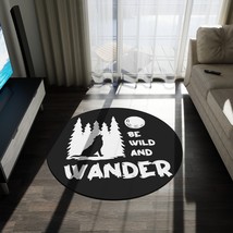 Wolf Howling at the Moon Round Rug - Be Wild and Wander - 60&quot; x 60&quot; Chenille Pol - £120.20 GBP