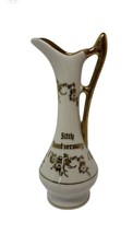 50th Anniversary Pitcher Vase 22K Gold Trim Made in the USA 7” MCM  Vintage - £7.62 GBP
