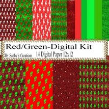 Red/Green Digital Kit-Digtial Paper-Party-Gift Tag-Jewelry-T shirt-Ballo... - $1.99