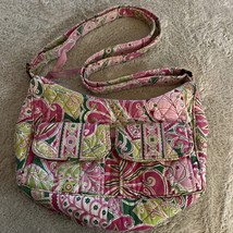 Vera Bradley Womens Pink White Green Flowers Purse 2 Outside Flap Pocket... - $17.15