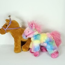 Aurora Plush 12” Rainbow Horse Flopsie And Brown Purple Lot Of 2 Stuffed Animal - £18.19 GBP