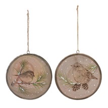 Bird Disc Ornament (Set of 12) 4&quot;H Wood - £63.76 GBP