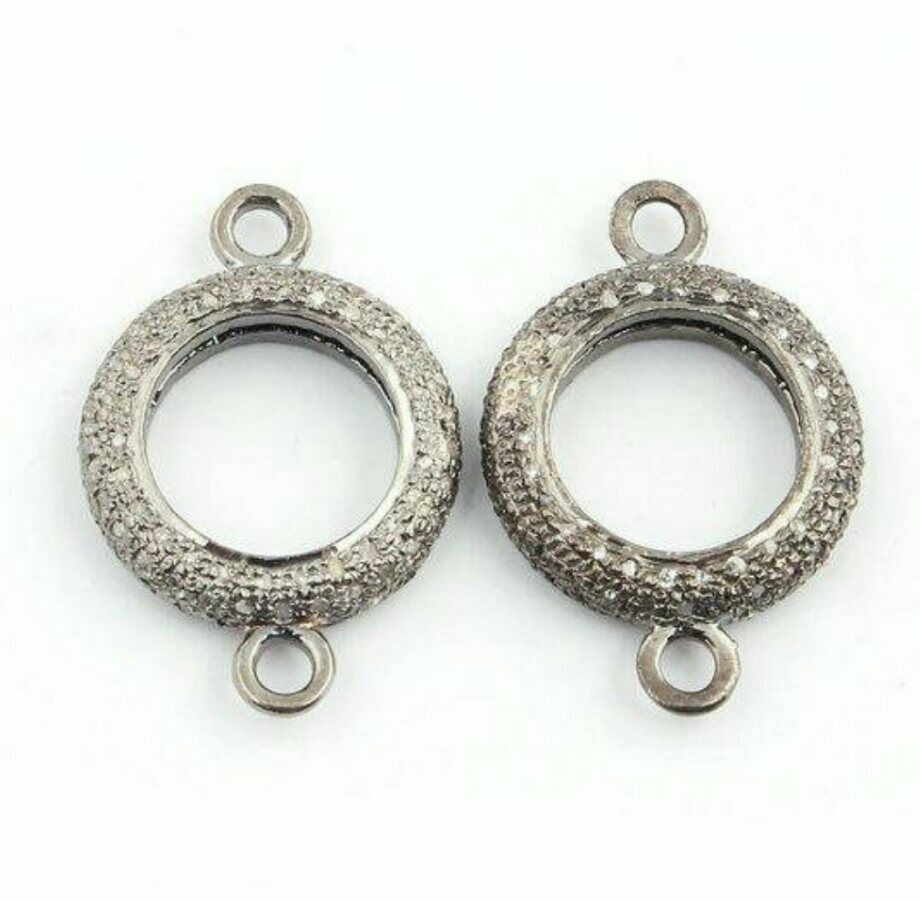 Round Charm Connector 925 Silver Pave Diamond Jewelry Connector Findings... - $61.79