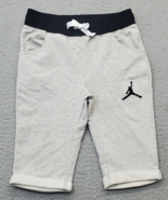 Jordan Sweat Shorts Boys Medium Gray Solid Cuffed Ankle Tie Waist Pony Logo - $13.99