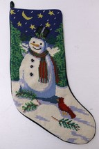 Handcrafted Snowman Wool Needlepoint Embroidered 18&quot; Long Christmas Stocking - £40.87 GBP