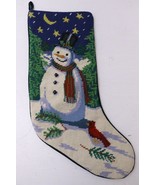 Handcrafted Snowman Wool Needlepoint Embroidered 18&quot; Long Christmas Stoc... - $42.39