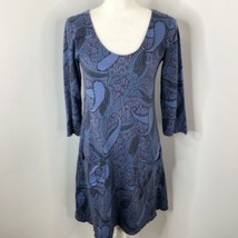 Fresh Produce Womens Dress Size XS Blue Purple Paisley Print Modest 3/4&quot; Sleeves - £14.78 GBP