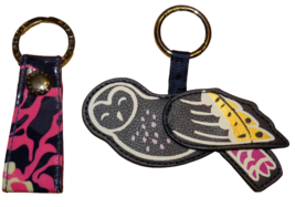 Vera Bradley Set Of 2 Keychains, Navy Bird Owl, Pink Multi Snap - £19.59 GBP
