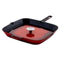 MegaChef 11&quot; Square Enamel Cast Iron Grill Pan w Matching Grill Press in... - £58.31 GBP