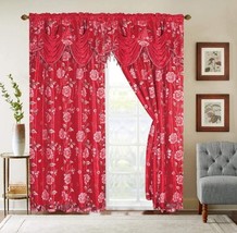 Red Window Curtains 2 Panels Drapes With Valance Luxury Living Room Floral 84 - £49.07 GBP