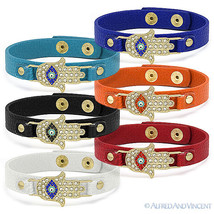Hamsa Hand of Fatima Jewish Kabbalah Evil Eye Charm Leather Cuff Bangle Bracelet - £11.93 GBP