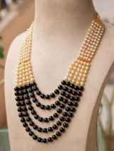 Indian Bollywood Gold Plated Black Necklace Layered Mala Jewelry Set - £15.26 GBP