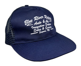 Vintage Blue River Repair Hat Cap Snap Back Blue Mesh Trucker AG Irrigation NE - £15.11 GBP