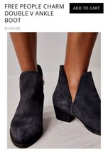 $148 nwd Free People Suede ankle Boots 9.5 navy CHARM double V bootie EU 40 nwob - $39.59