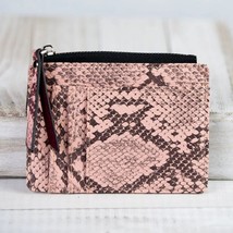 Molly Vegan Leather Snake Print Coin Zipper Tousled Pouch Pink Black - £11.66 GBP