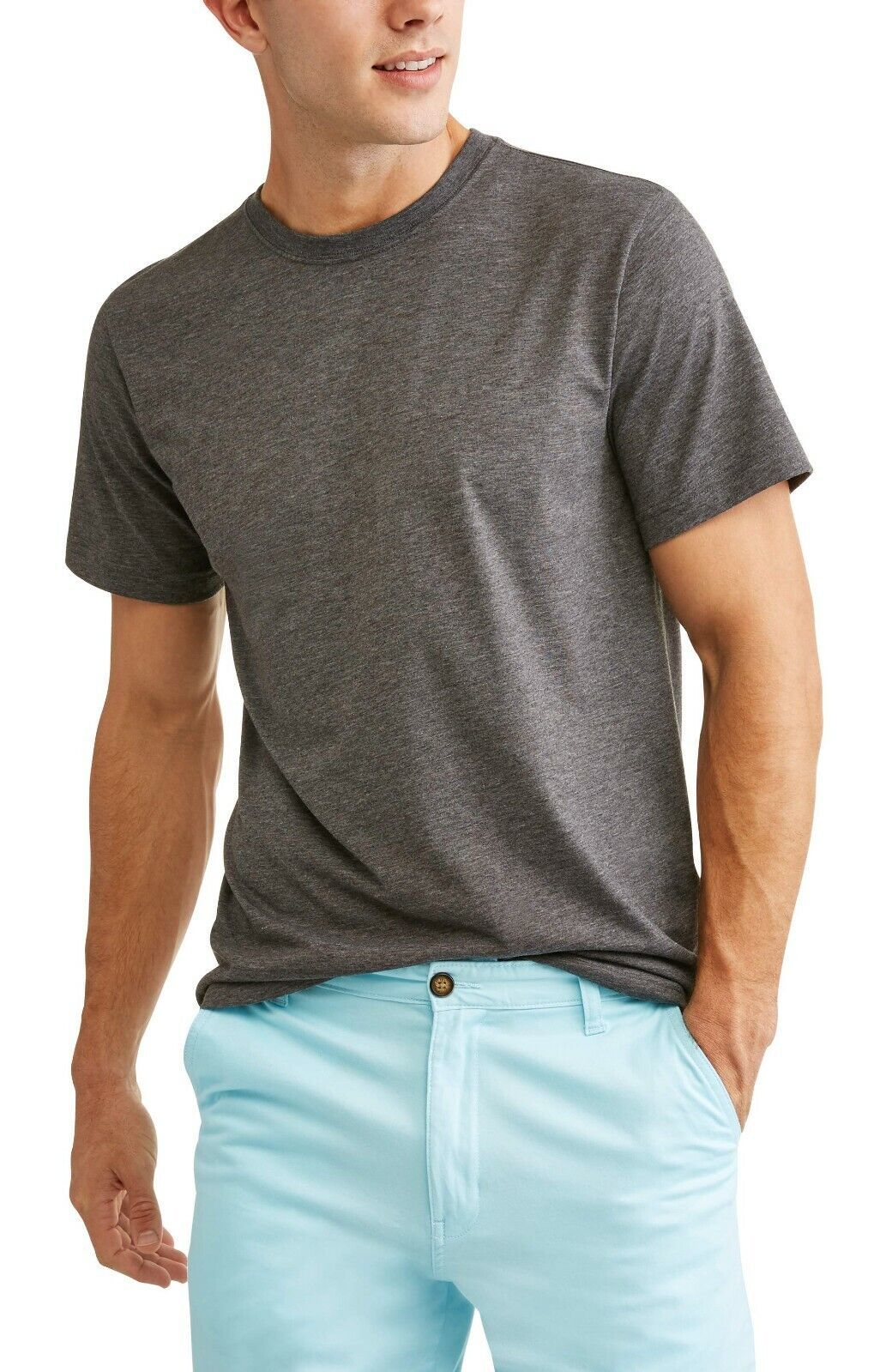 George Men&#39;s Short Sleeve Crew Neck T Shirt Size Large 42-44 Charcoal Pe... - $11.64