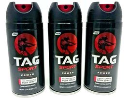 3x TAG Sport Power Fine Fragrance Body Spray Men&#39;s Long Lasting Scent 3.5 oz Ea - £17.14 GBP