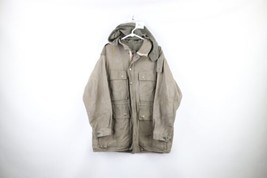 Vintage 70s Mens Medium Thrashed Swiss Military Hooded Field Jacket Olive Green - £78.25 GBP