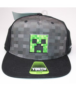 Minecraft Black Gamer Hat Green Block Face Xbox Snapback Adjustable Hat ... - $13.55