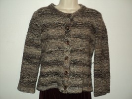 JANA Size S/P Small Petite Women&#39;s Cardigan Sweater Browns Nubby &amp; Fuzzy - £11.63 GBP