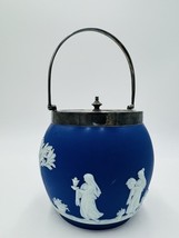Wedgwood Jasperware Dark Blue Biscuit Lid Dipped White Round Cookie Jar ... - $183.28 CAD