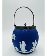 Wedgwood Jasperware Dark Blue Biscuit Lid Dipped White Round Cookie Jar ... - $130.50