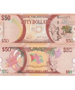 Guyana P41, $50, map, leopard / water lily, doves UNC  see UV &amp; WM  2016 - €1,74 EUR
