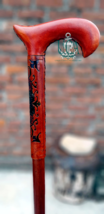 New Designer Leather Walking Stick Wooden Cane Hand Carved Head Handle - $1,194.39 MXN