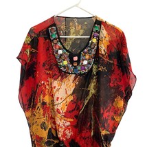 Vintage Ethnic Heavily Embellished Beaded Kimono Blouse Large Artistic - $17.13