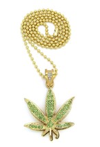 New Marijuana Leaf Pendant &amp;3mm/27&quot; Ball Chain Hip Hop Necklace -BXZ36 - £11.18 GBP