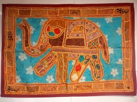 Vintage Tapestry Elephant Patchwork Wall Hanging Hippie Handmade Embroidered - £18.19 GBP