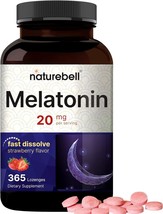 NatureBell Melatonin 20mg, 365 Fast Dissolve Tablets - Natural Strawberry Flavor - £23.39 GBP