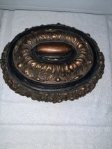 Vintage gold wood carved oval scroll display trinket box cover leaf black - £142.79 GBP