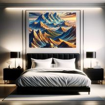 Mountain Ranges Landscape Sky Blues &amp; Sunset Oranges Printable Wall Art Scenery. - £3.88 GBP