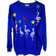 Active Wear Long Sleeve Crew Neck Sweatshirt Blue Flamingo Heart USA Women M - £8.97 GBP