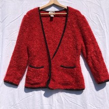 Susan Bristol Red w Black Trim Cardigan Sweater Size M Boucle Mohair Blend - £23.39 GBP