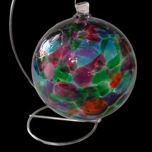 Kitras Hand Blown Art Glass Ball Witch Wish Calico Multi Color Fairy Garden Orb - £34.23 GBP