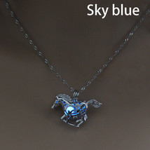 Luminous Stone Blue Green Horse Silver Plated Necklace Chain Pendant USA Shipper - £7.77 GBP