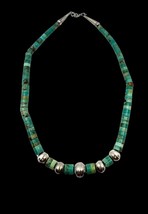 Vintage Santo Domingo Sterling Silver Natural Turquoise Heishi Bead Necklace - £172.28 GBP