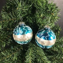2 Vintage Christmas Ball Ornaments West Germany Blue mica glitter hand painted  - £23.00 GBP