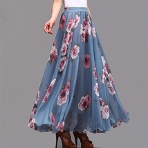 Summer Floral Chiffon Skirt Outfit Women Plus Size Flower Maxi Chiffon Skirt image 11