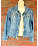 Denim Jacket Size 6P Blue Jean Trucker Coat Six Pockets Long Sleeve Cott... - £24.29 GBP