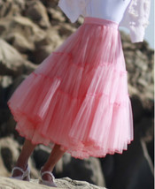 PINK Layered Tulle Midi Skirt Outfit Women Custom Plus Size Holiday Skirt