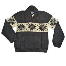 Polo by Ralph Lauren Thick Black Snowflake Hand Knit 100% Wool Sweater L... - $599.99