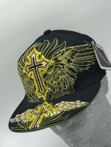 Fashion Caps Black | Yellow | Wings &amp; Crosses Rhinestones Fitted Cap - £76.66 GBP