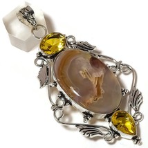 Natural Large Agate, Citrine Gemstone 925 Silver Overlay Handmade Design Pendant - £13.32 GBP