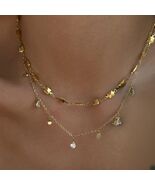 18K Gold filled stainless steel CZ Diamond station necklace dangle chain... - €23,86 EUR