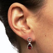 Natural Red Garnet Dangle Earrings Twisted Rope 14k White Gold over 925 SS - £46.81 GBP